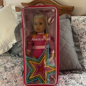 American girl doll in case